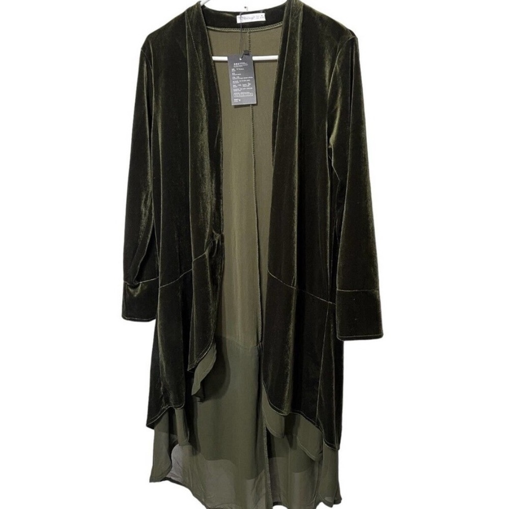 R. VIVIMOS Green Velvet
Layered Chiffon Long open front
Cocktail Jacket M Boho,S - Picture 6 of 12